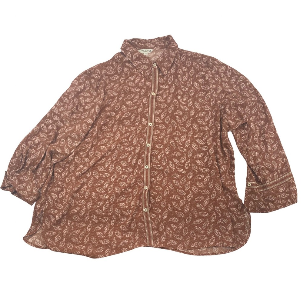 Max Studio London Button Down 3X Brown Good 3W01D30